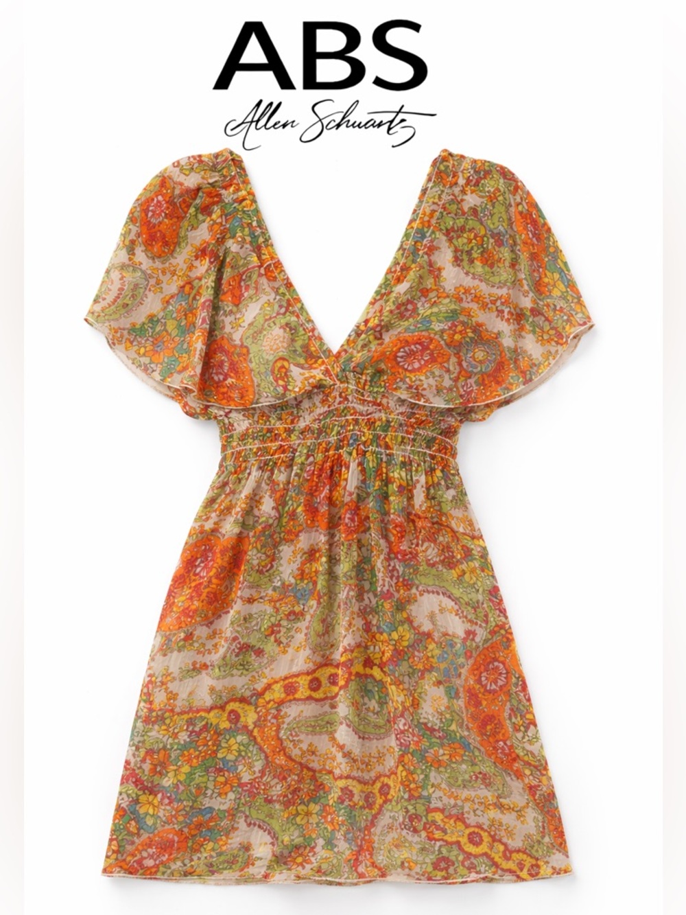 NWOT ABS Allen Schwartz Paisley Floral Sheer Swim Cover-Up Dress Multicolor Sz M